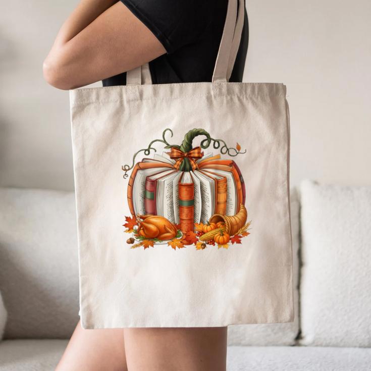 Thanksgiving Book Pumpkin Reading Teachers Fall Lovers Boys Canvas Tote Bag, novelty gifts, funny gifts