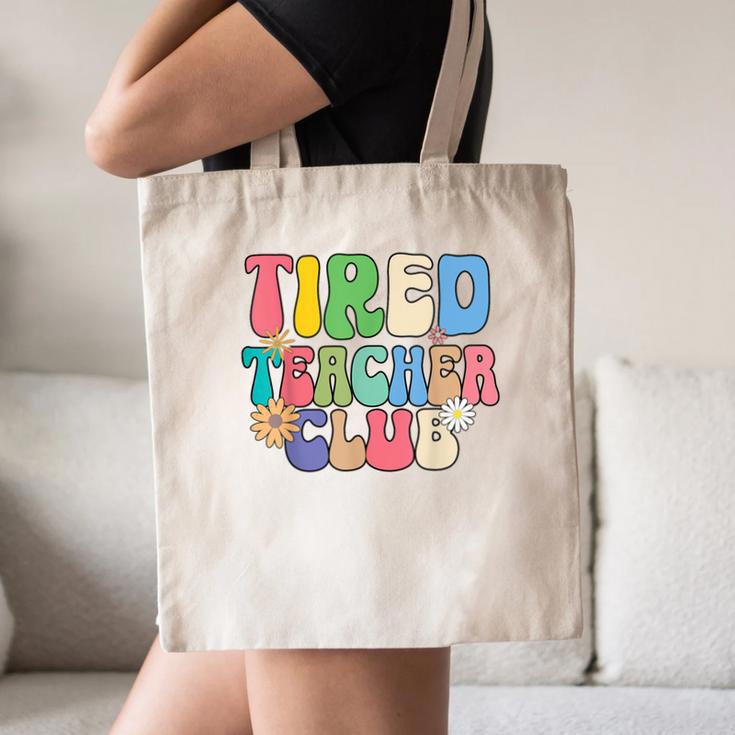 Tired Teachers Club Groovy Teachers Back To School Canvas Tote Bag, novelty gifts, funny gifts