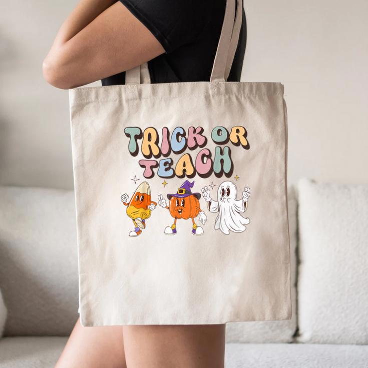 Trick Or Teach Candy Corn Pumpkin Ghost Teacher Canvas Tote Bag, novelty gifts, funny gifts