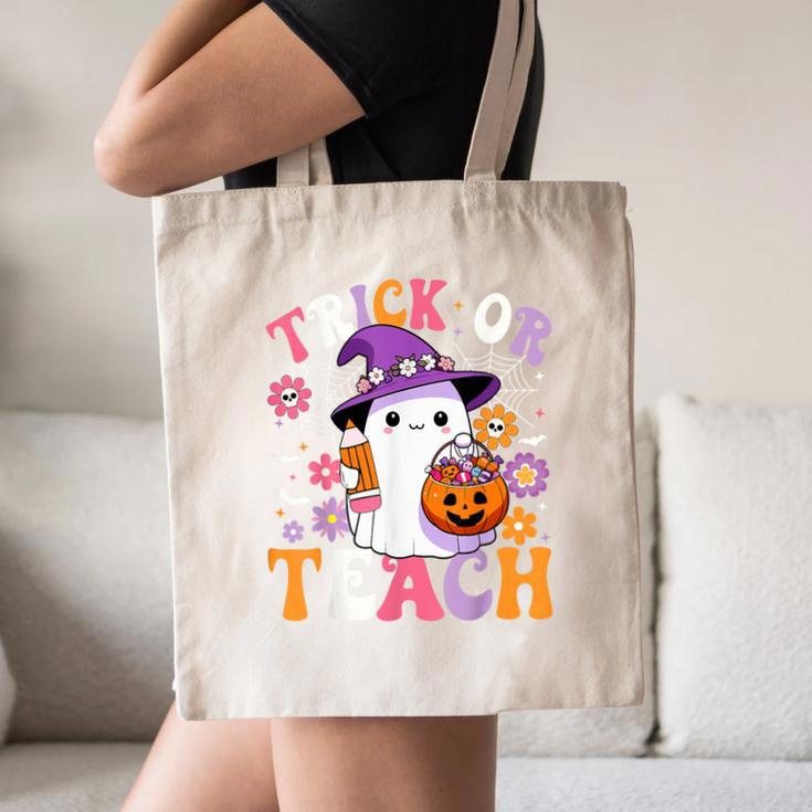 Trick Or Teach Groovy Teacher Ghost Halloween Teacher Canvas Tote Bag, novelty gifts, funny gifts Trick Or Teach Groovy Teacher Ghost Halloween Teacher Canvas Tote Bag, novelty gifts, funny gifts