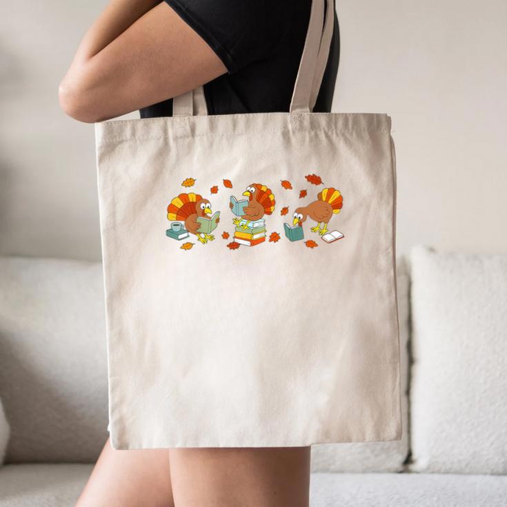 Turkey Reading Books Fall Thanksgiving Teacher Book Lovers Canvas Tote Bag, novelty gifts, funny gifts