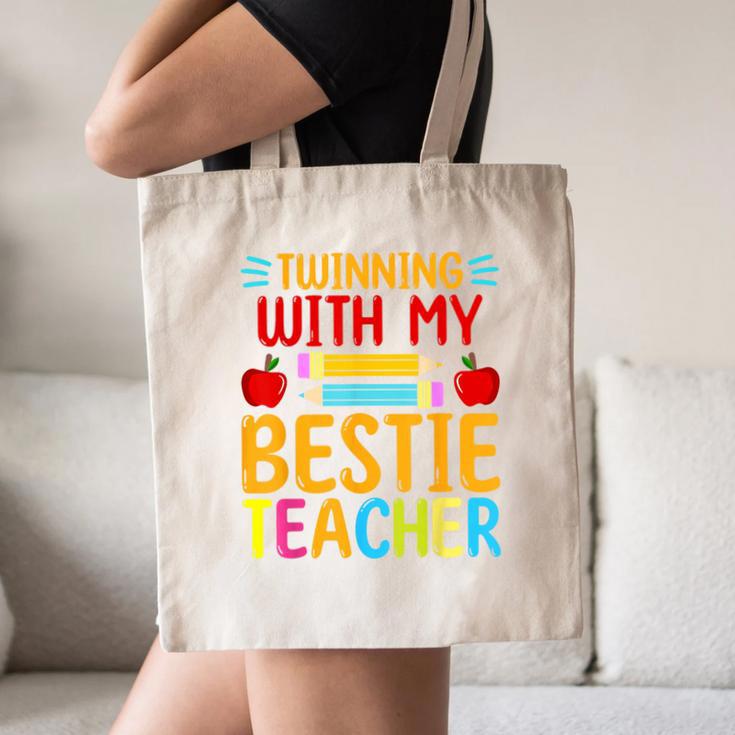 Twinning With My Bestie Teacher Boy Spirit Week Twin Day Canvas Tote Bag, novelty gifts, funny gifts