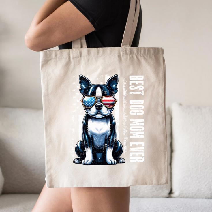USA Flag Boston Terrier Best Dog Mom Ever 2025 Canvas Tote Bag, novelty gifts, funny gifts