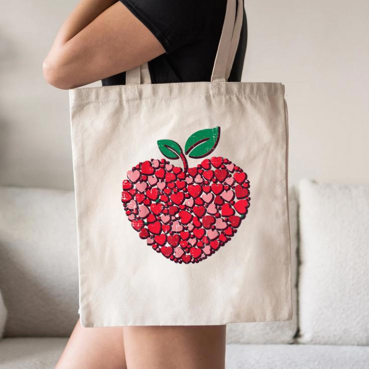Valentines Day Teacher Hearts Apple Love Teach Women Men Canvas Tote Bag, novelty gifts, funny gifts