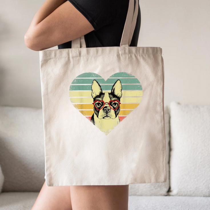 Vintage American Boston Terrier Lovers Valentine's Day Canvas Tote Bag, novelty gifts, funny gifts