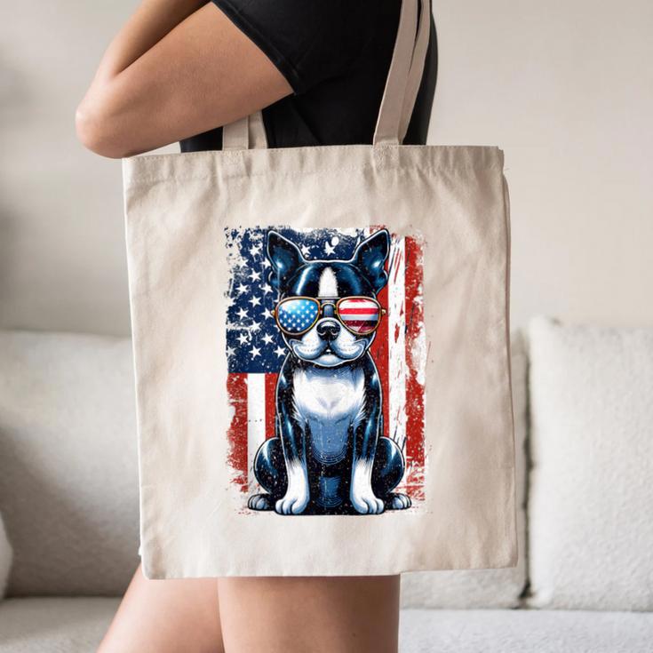 Vintage Boston Terrier Dog American USA US Flag Pets Lovers Canvas Tote Bag, novelty gifts, funny gifts