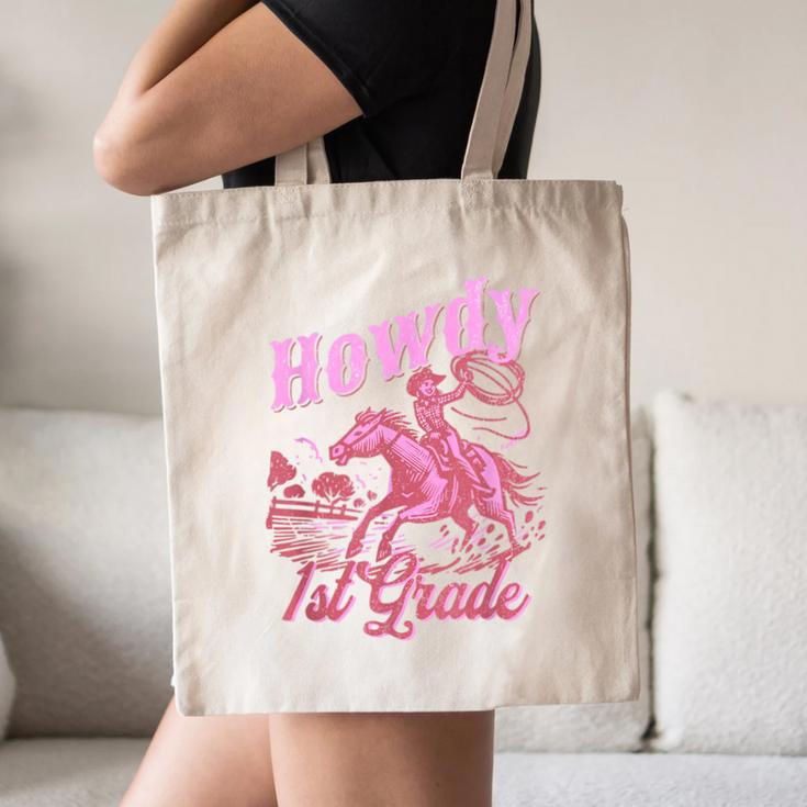 Vintage Howdy First Grade Cowgirl Teacher Western School Canvas Tote Bag, novelty gifts, funny gifts
