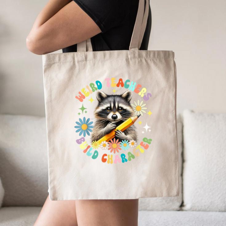 Weird Teachers Build Character Raccoon Colourful Floral Canvas Tote Bag, novelty gifts, funny gifts Weird Teachers Build Character Raccoon Colourful Floral Canvas Tote Bag, novelty gifts, funny gifts