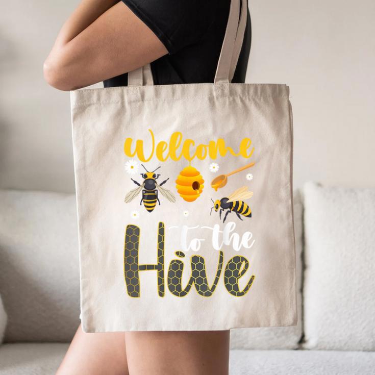 Welcome To The Hive Bee Teacher Back To School Canvas Tote Bag, novelty gifts, funny gifts