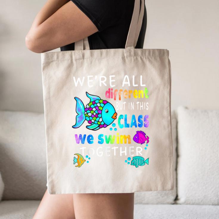 We'Re All Different But We Swim Together Elementary Teacher Canvas Tote Bag, novelty gifts, funny gifts We'Re All Different But We Swim Together Elementary Teacher Canvas Tote Bag, novelty gifts, funny gifts