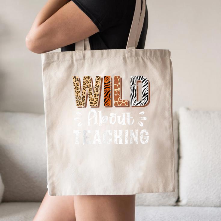 Wild About Teaching Teacher Lover Animals Leopard Zebra Canvas Tote Bag, novelty gifts, funny gifts