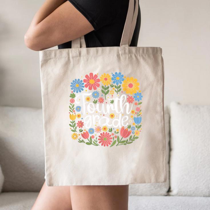 Wildflower 4th Fourth Grade Floral Back To School Teacher Canvas Tote Bag, novelty gifts, funny gifts
