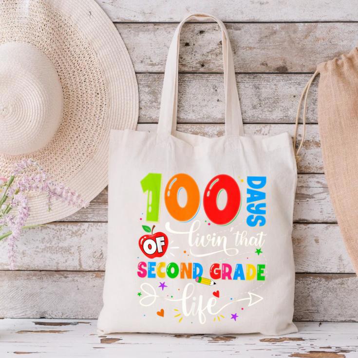100 Days Of Living That 2nd Grade Life Boy Girl Teacher Canvas Tote Bag, 2nd Grade Teacher Tote Bags, gift for family, gift for coworker 100 Days Of Living That 2nd Grade Life Boy Girl Teacher Canvas Tote Bag, 2nd Grade Teacher Tote Bags, gift for family, gift for coworker