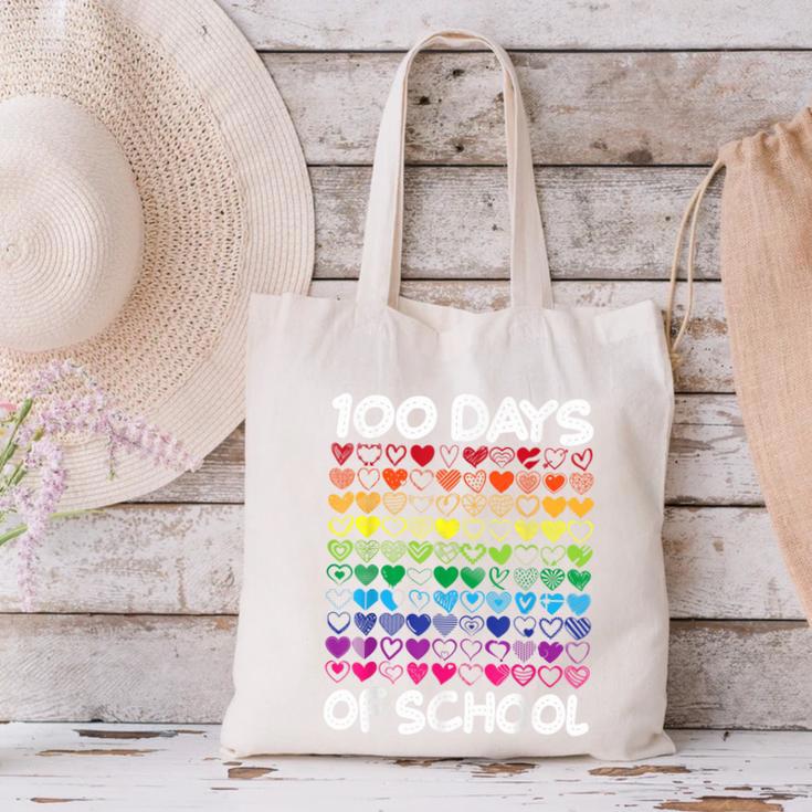 100 Days Of School Heart Love Teacher Or Student 100th Day Canvas Tote Bag, gift for family, gift for coworker