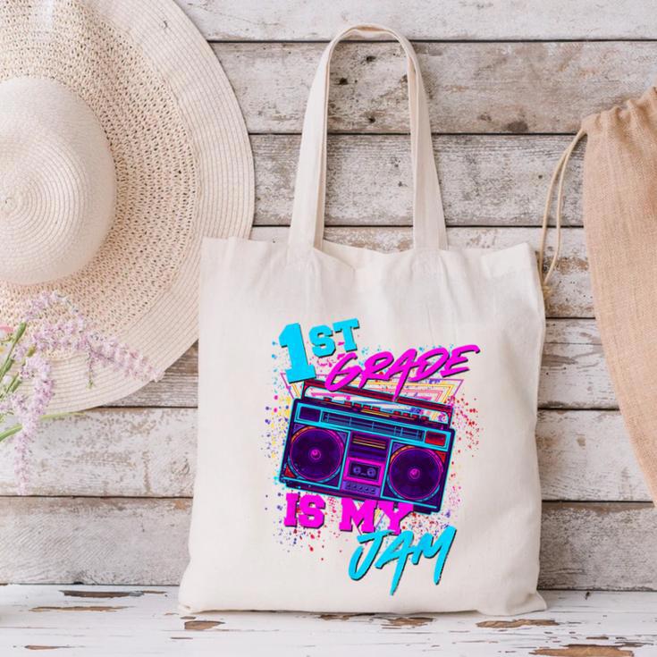 1st Grade Is My Jam Vintage 80s 80's Teacher Student Retro Canvas Tote Bag, gift for family, gift for coworker 1st Grade Is My Jam Vintage 80s 80's Teacher Student Retro Canvas Tote Bag, gift for family, gift for coworker