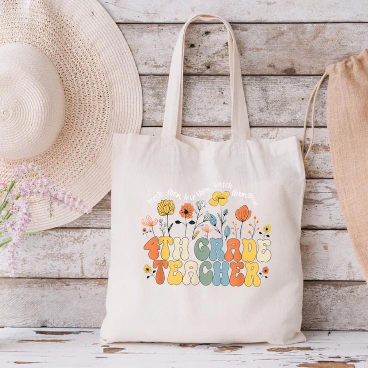 4th Fourth Grade Teacher Appreciation Teaching Wildflowers Canvas Tote Bag, 4th Grade Teacher Tote Bags, gift for family, gift for coworker 4th Fourth Grade Teacher Appreciation Teaching Wildflowers Canvas Tote Bag, 4th Grade Teacher Tote Bags, gift for family, gift for coworker