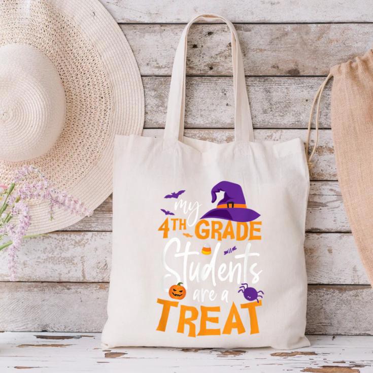 My 4th Grade Students Are a Treat Teacher Halloween Witch For Men Women Kids Canvas Tote Bag, 4th Grade Teacher Tote Bags, gift for family, gift for coworker