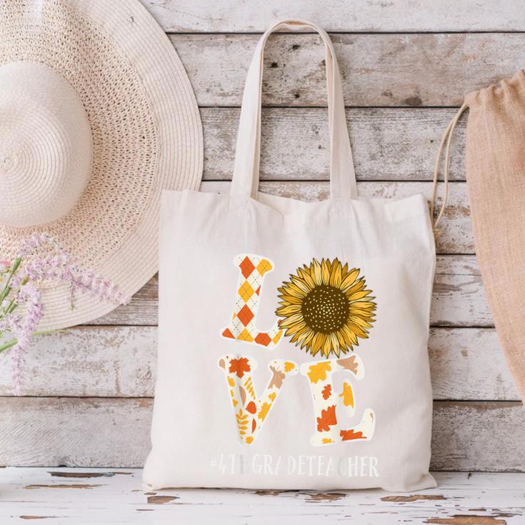 4th Grade Teacher Love Autumn Fall Sunflower Appreciation Canvas Tote Bag, 4th Grade Teacher Tote Bags, gift for family, gift for coworker