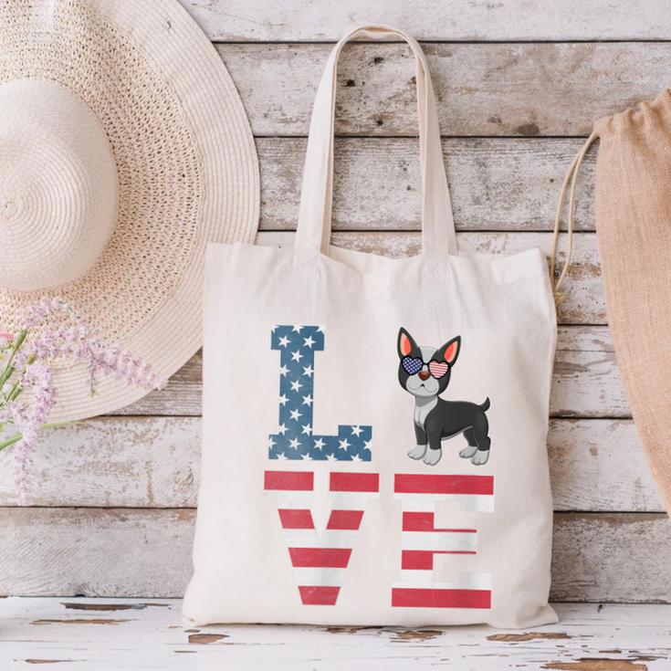 4th Of July Decor Patriotic LOVE Boston Terrier USA Flag Canvas Tote Bag, Patriotic Boston Terrier Tote Bags, Boston Terrier 4th Of July Tote Bags, gift for family, gift for coworker