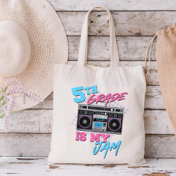5th Grade Is My Jam Vintage 80s Boombox Teacher Student Canvas Tote Bag, gift for family, gift for coworker