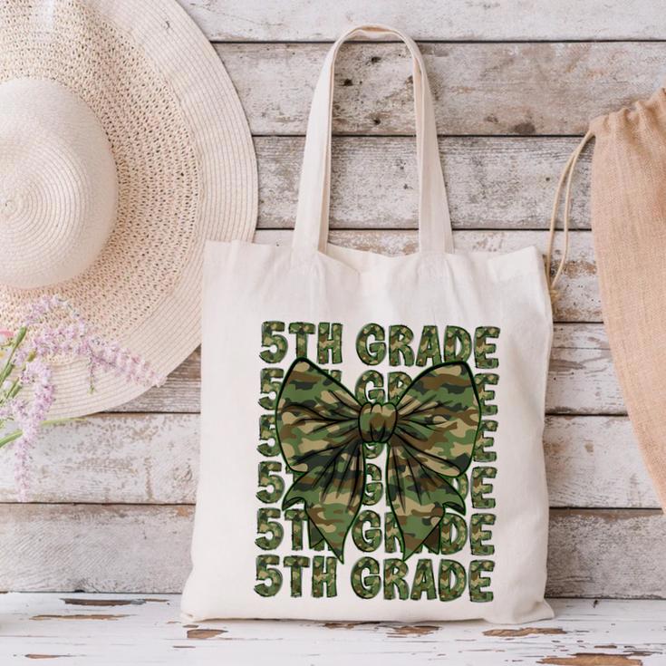 5th Grade Teacher Student Camo Bow Back To School Canvas Tote Bag, gift for family, gift for coworker