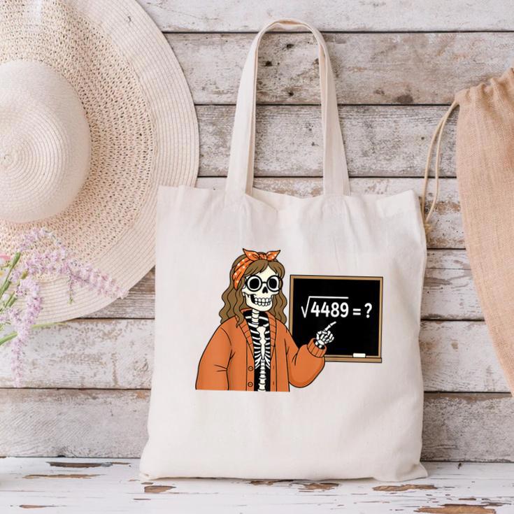 67 Math Teacher Skeleton Halloween Root 4489 Messy Bun Women Canvas Tote Bag, gift for family, gift for coworker