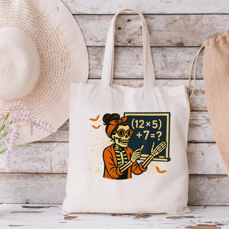 67 Teacher Halloween Skeleton Six Seven Meme Math Canvas Tote Bag, gift for family, gift for coworker