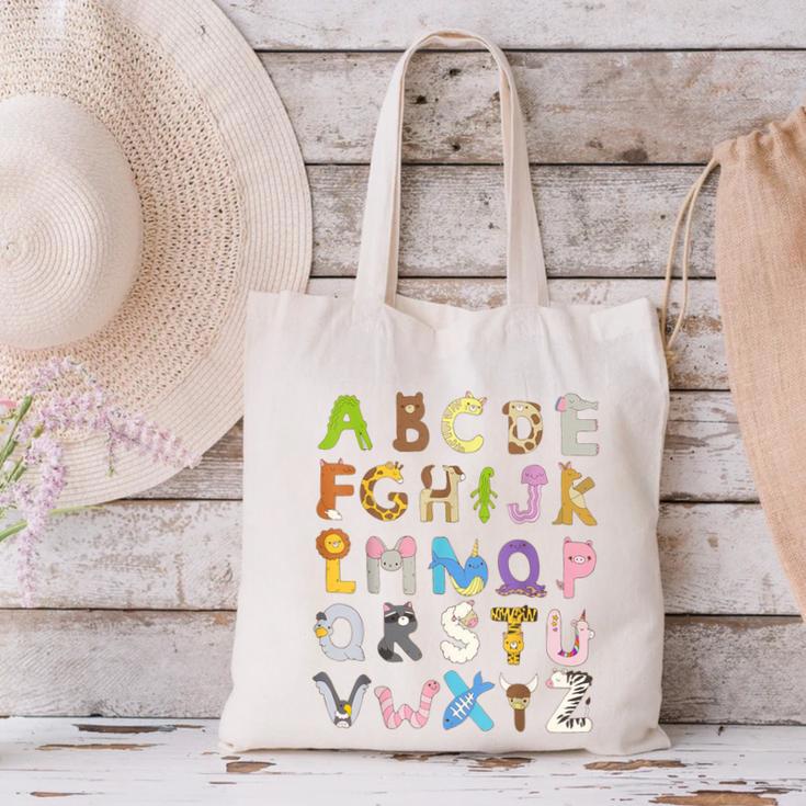 ABC Animals Alphabet Graphic Boys Girls Kindergarten Teacher Canvas Tote Bag, gift for family, gift for coworker ABC Animals Alphabet Graphic Boys Girls Kindergarten Teacher Canvas Tote Bag, gift for family, gift for coworker
