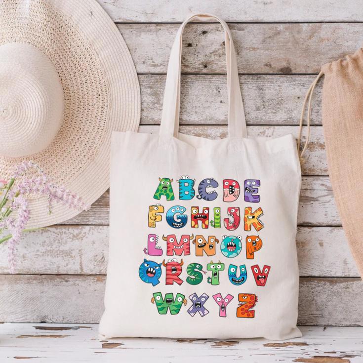 ABC Cute Monster Alphabet Halloween Teacher Costume Kids Canvas Tote Bag, gift for family, gift for coworker ABC Cute Monster Alphabet Halloween Teacher Costume Kids Canvas Tote Bag, gift for family, gift for coworker