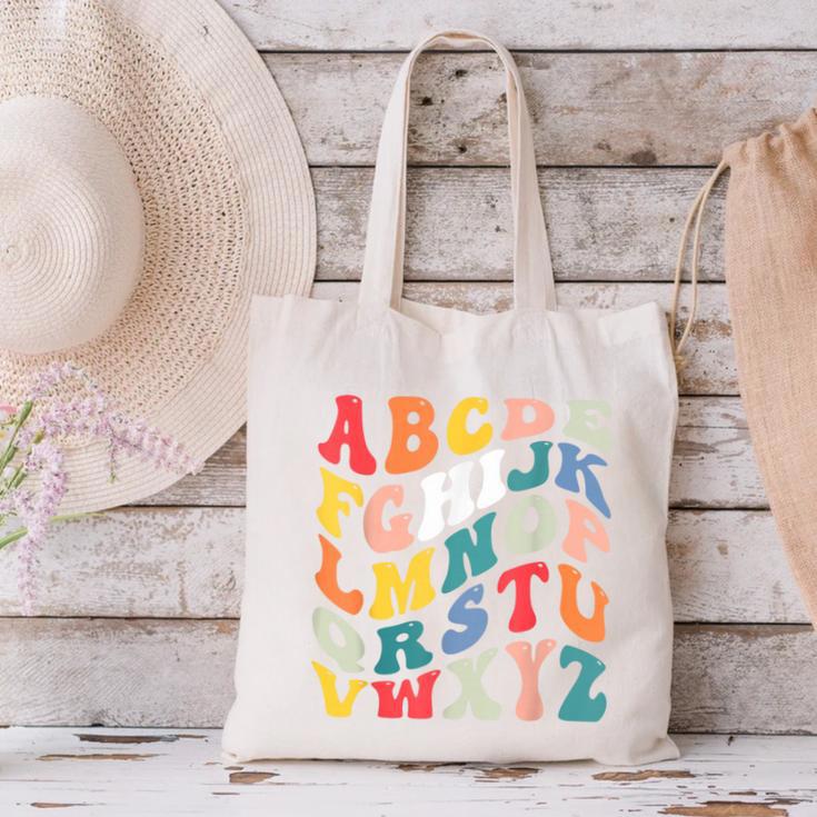 Alphabet Hi Back To School ABC Pre K Kindergarten Teacher Canvas Tote Bag, gift for family, gift for coworker Alphabet Hi Back To School ABC Pre K Kindergarten Teacher Canvas Tote Bag, gift for family, gift for coworker