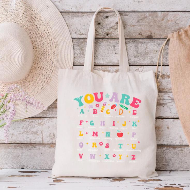 Alphabet Positive Affirmations Back To School Teacher Canvas Tote Bag, gift for family, gift for coworker Alphabet Positive Affirmations Back To School Teacher Canvas Tote Bag, gift for family, gift for coworker