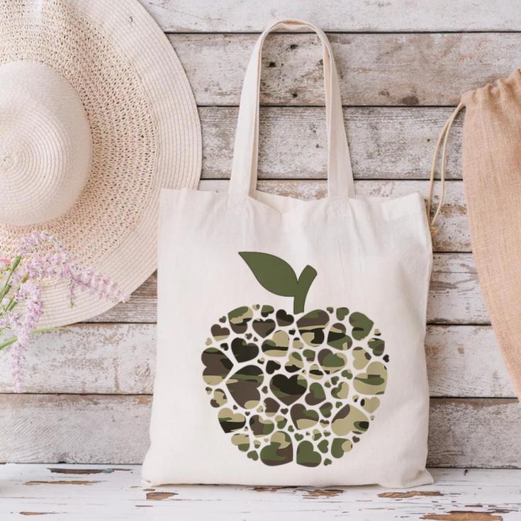 Apple Hearts Teacher Camouflage Clothing School Camo Apple For Men Women Girls Kids Canvas Tote Bag, gift for family, gift for coworker Apple Hearts Teacher Camouflage Clothing School Camo Apple For Men Women Girls Kids Canvas Tote Bag, gift for family, gift for coworker