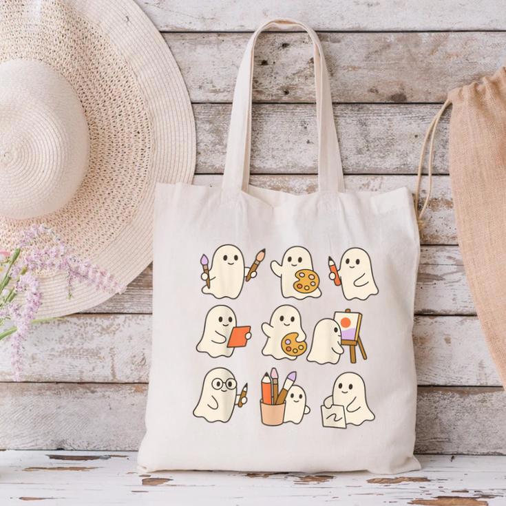 Art Teacher Ghost Halloween Artists Painter Teacher Spooky Canvas Tote Bag, gift for family, gift for coworker