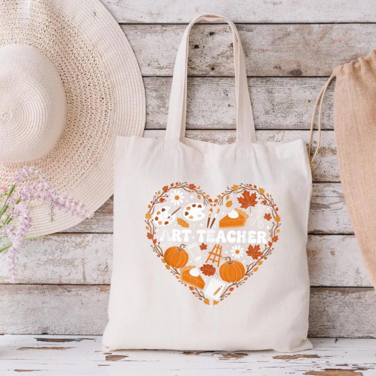 Art Teacher Heart Autumn Thanksgiving Kids Canvas Tote Bag, gift for family, gift for coworker Art Teacher Heart Autumn Thanksgiving Kids Canvas Tote Bag, gift for family, gift for coworker