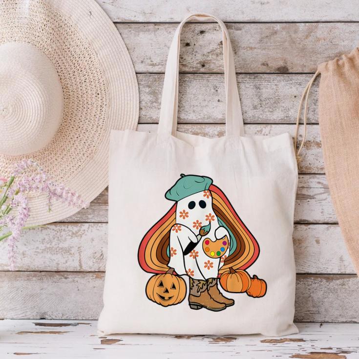 Art Teacher Painting Brushes Retro Pumpkin Ghost Artist Canvas Tote Bag, gift for family, gift for coworker Art Teacher Painting Brushes Retro Pumpkin Ghost Artist Canvas Tote Bag, gift for family, gift for coworker