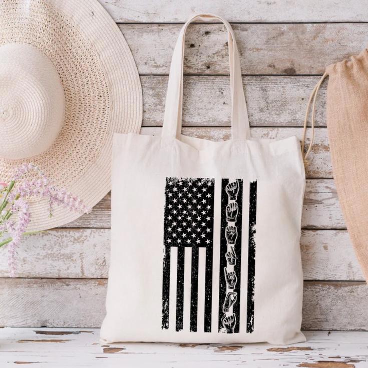 ASL Flag Sign Language Deaf ASL Teacher For Men Women Canvas Tote Bag, gift for family, gift for coworker ASL Flag Sign Language Deaf ASL Teacher For Men Women Canvas Tote Bag, gift for family, gift for coworker