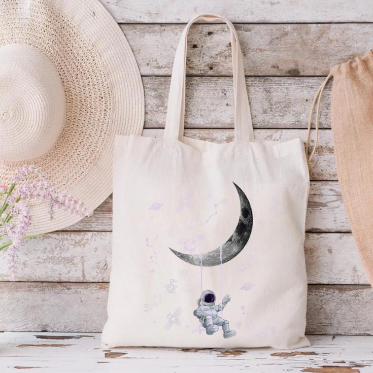 Astronaut Purple Moon Swing NASA Space Science Teacher Canvas Tote Bag, Science Teacher Tote Bags, gift for family, gift for coworker Astronaut Purple Moon Swing NASA Space Science Teacher Canvas Tote Bag, Science Teacher Tote Bags, gift for family, gift for coworker