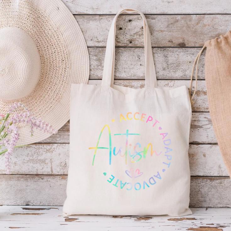 Autism Awareness Accept Adapt Advocate Autism Mom Teacher Canvas Tote Bag, gift for family, gift for coworker Autism Awareness Accept Adapt Advocate Autism Mom Teacher Canvas Tote Bag, gift for family, gift for coworker