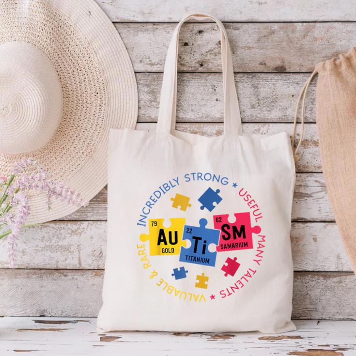 Autism Awareness Shirt Periodic Puzzle Science Teacher Men Women Kids Canvas Tote Bag, Science Teacher Tote Bags, gift for family, gift for coworker