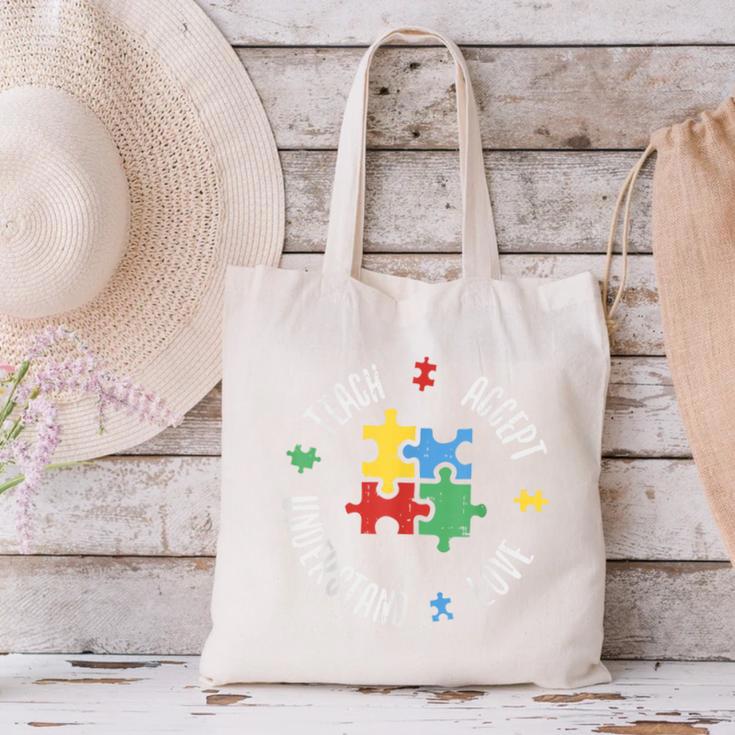 Autism Awareness Teacher Shirt Teach Accept Understand Love Canvas Tote Bag, gift for family, gift for coworker Autism Awareness Teacher Shirt Teach Accept Understand Love Canvas Tote Bag, gift for family, gift for coworker