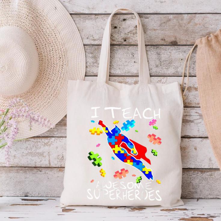 Autism Awareness Teacher I Teach Awesome Superheroes Canvas Tote Bag, gift for family, gift for coworker Autism Awareness Teacher I Teach Awesome Superheroes Canvas Tote Bag, gift for family, gift for coworker
