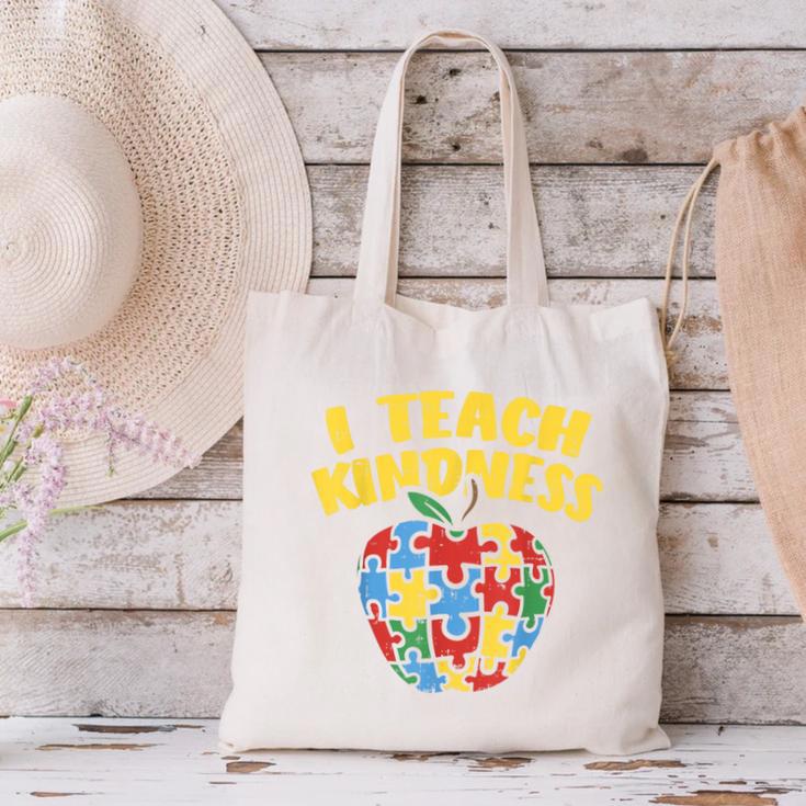 Autism Teacher Shirt I Teach Kindness Apple Puzzle Awareness Canvas Tote Bag, gift for family, gift for coworker