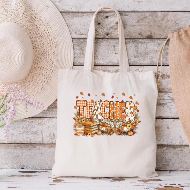 Autumn Pumpkin Thanksgiving Coffee Floral Teacher Fall Canvas Tote Bag, gift for family, gift for coworker