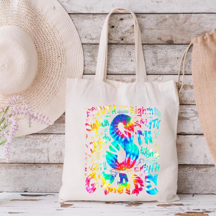 Back To School Eighth 8th Grade Tie Dye Typography Teacher Canvas Tote Bag, gift for family, gift for coworker Back To School Eighth 8th Grade Tie Dye Typography Teacher Canvas Tote Bag, gift for family, gift for coworker