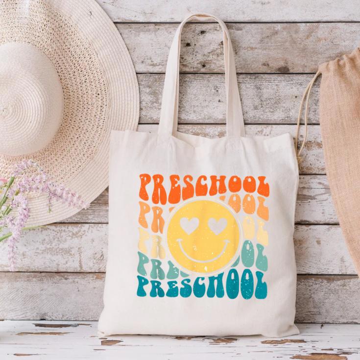 Back To School Groovy Smile Preschool Teachers Students Kids Canvas Tote Bag, gift for family, gift for coworker Back To School Groovy Smile Preschool Teachers Students Kids Canvas Tote Bag, gift for family, gift for coworker