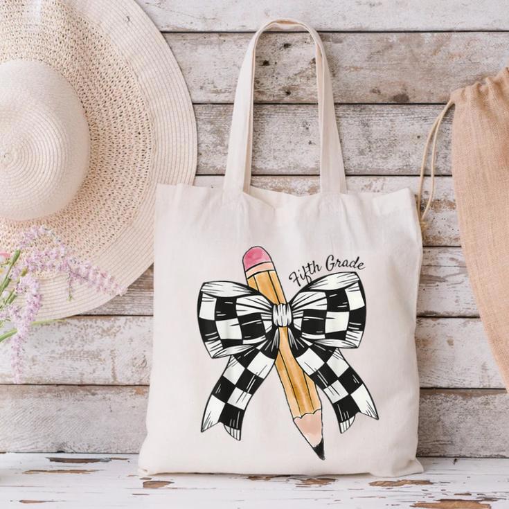 Back To School Hello Fifth Grade Teacher Coquette Pencil Bow Canvas Tote Bag, gift for family, gift for coworker Back To School Hello Fifth Grade Teacher Coquette Pencil Bow Canvas Tote Bag, gift for family, gift for coworker