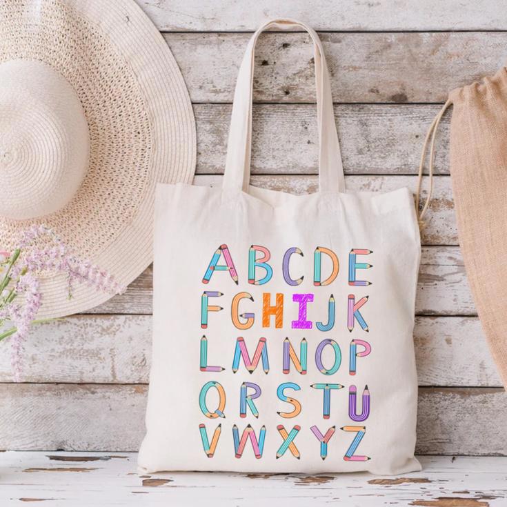 Back To School Kindergarten Alphabet ABC Teacher Women Kids Canvas Tote Bag, gift for family, gift for coworker