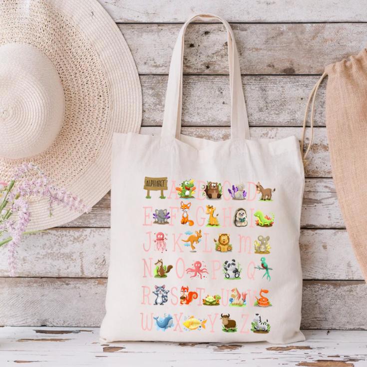 Back To School Kindergarten Teacher ABCs Animals Alphabet Canvas Tote Bag, gift for family, gift for coworker