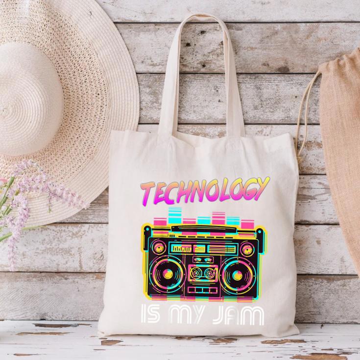 Back To School Retro Technology Is My Jam 80's Teacher Canvas Tote Bag, gift for family, gift for coworker