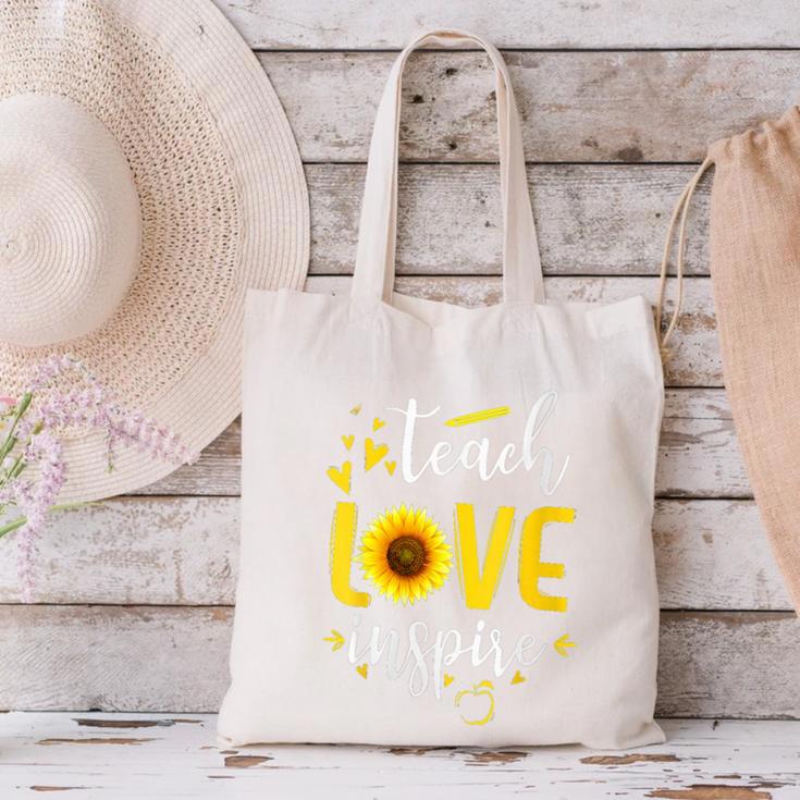 Back To School Teach Love And Inspire Teacher Sunflower Canvas Tote Bag, gift for family, gift for coworker Back To School Teach Love And Inspire Teacher Sunflower Canvas Tote Bag, gift for family, gift for coworker